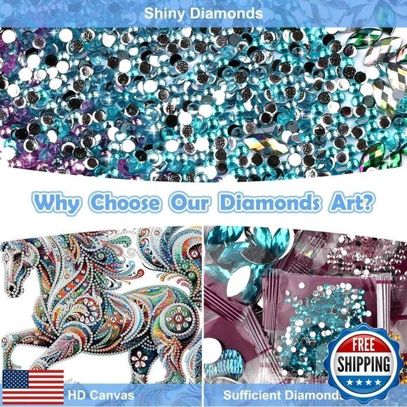 Diamonds Painting Kits for Adults Beginner DIY 5D Colorful Horse - Picture 4 of 5